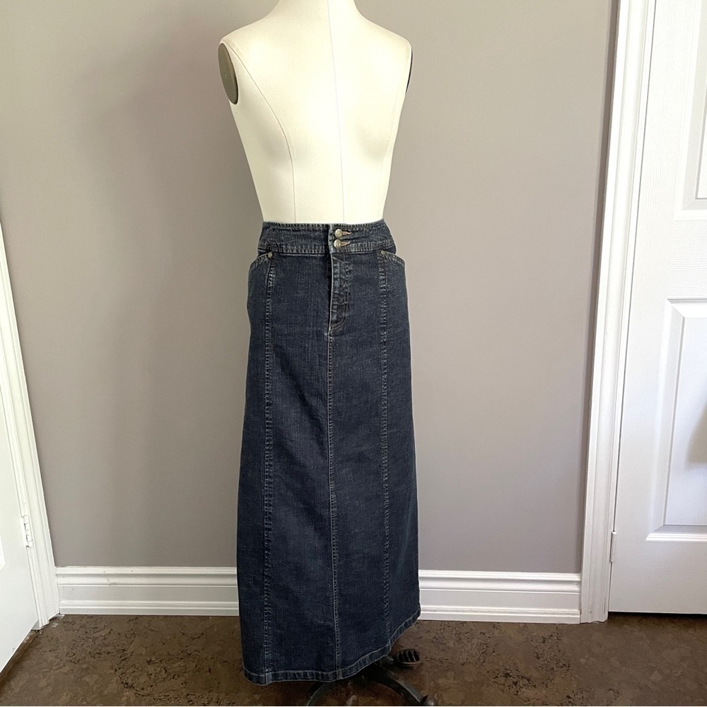 Vintage Maxi Denim Jean Skirt - 10/32-33" Waist, LONG BACK SLIT! - Picture 9 of 11